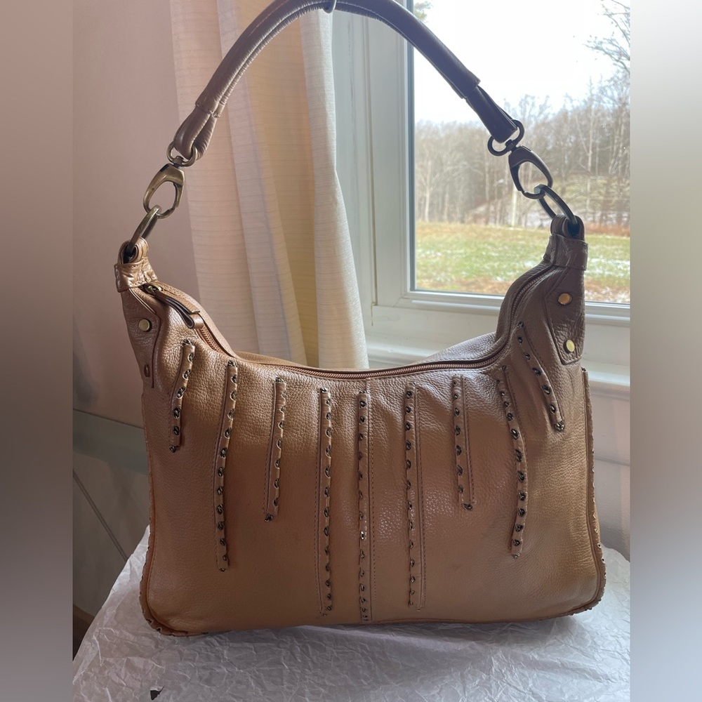 Original by Sharif 1827 Genuine Leather Shoulder Bag Tan Chain Details Map Lined - Picture 7 of 17